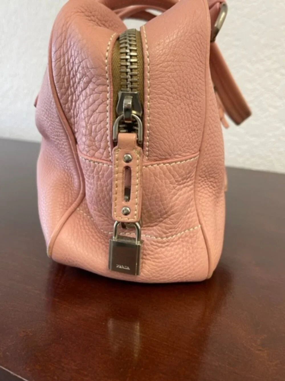 PRADA PINK LEATHER SATCHEL BAG, AUTHENTIC